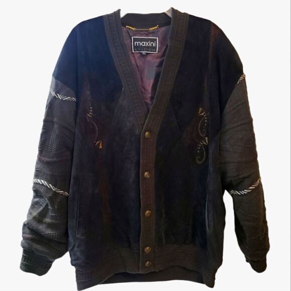 Maxini Collezione Vintage Leather Suede Sweater Jacket - Picture 1 of 10